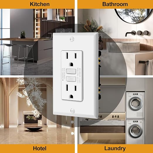 ELECTECK 20 Pack GFCI Outlets 15 Amp, Non-Tamper Resistant, Decor GFI Receptacles with LED Indicator, Ground Fault Circuit Interrupter, Wallplate Included, ETL Listed, White