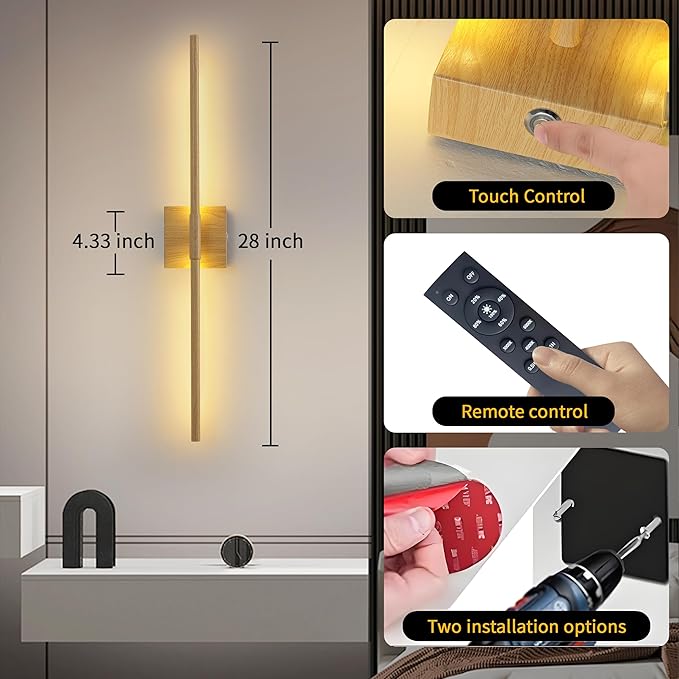15800 mAh Battery Operated Wall Sconces with Remote Control Dimmable Battery Powered Cordless Rechargeable Wall Sconces Set of Two 3000K LED Log Burlywood Wireless Wall Light for Living Room