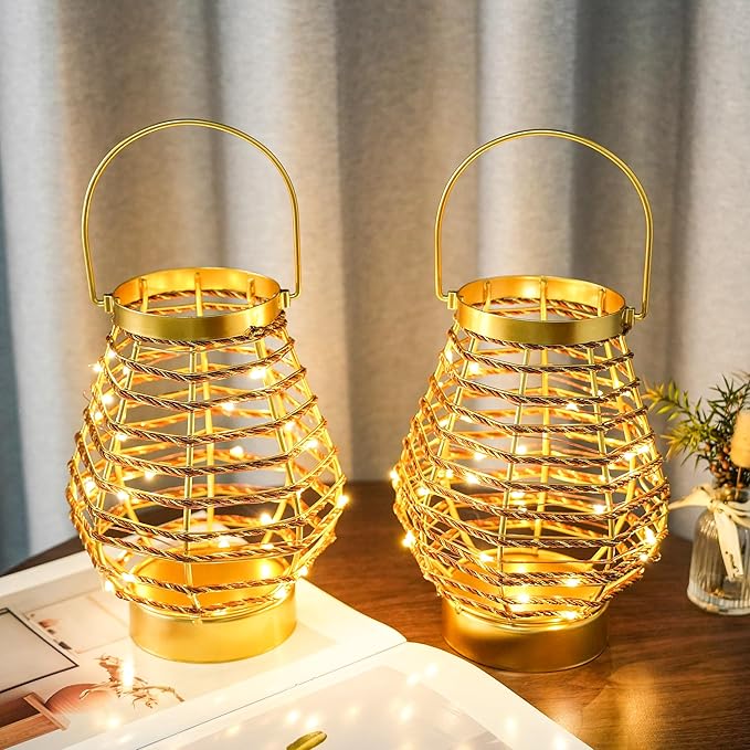 Set of 6 Metal Cordless Table Lamp 8 "H Metal Cage LED Cage Lamp with 6-Hour Timer, Vintage Decorative Fairy Lights Lantern for Indoor/Outdoor Bedrooms Weddings Parties Patio Events