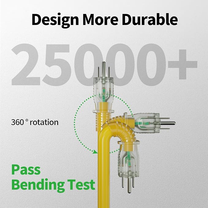POWGRN 2 Pack 6 ft 12/3 Outdoor Extension Cord Waterproof Heavy Duty with Lighted Indicator End 12 Gauge 3 Prong, Flexible Cold-Resistant Long Power Cord Outside, 15Amp 1875W Yellow ETL Listed