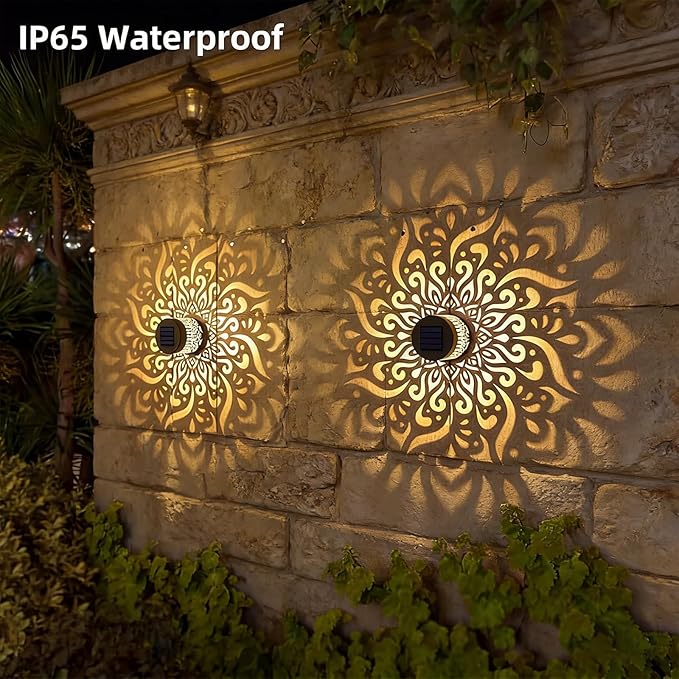 Decorative Solar Mandala Lights | Metal Solar Powered Outdoor Wall & Step Lighting | Waterproof Garden/Patio/Fence Lights with Auto On/Off | Mandala Pattern Backyard Decor for Deck,Post,Yard (1)