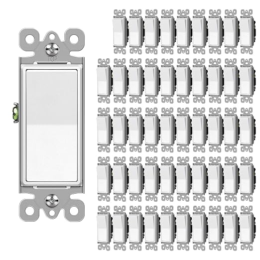 CML Matte White Decorator Rocker Paddle Light Switch, 50 Pack Single Pole Wall Switch, 15A 120/277V, On/Off Interrupter, UL Listed
