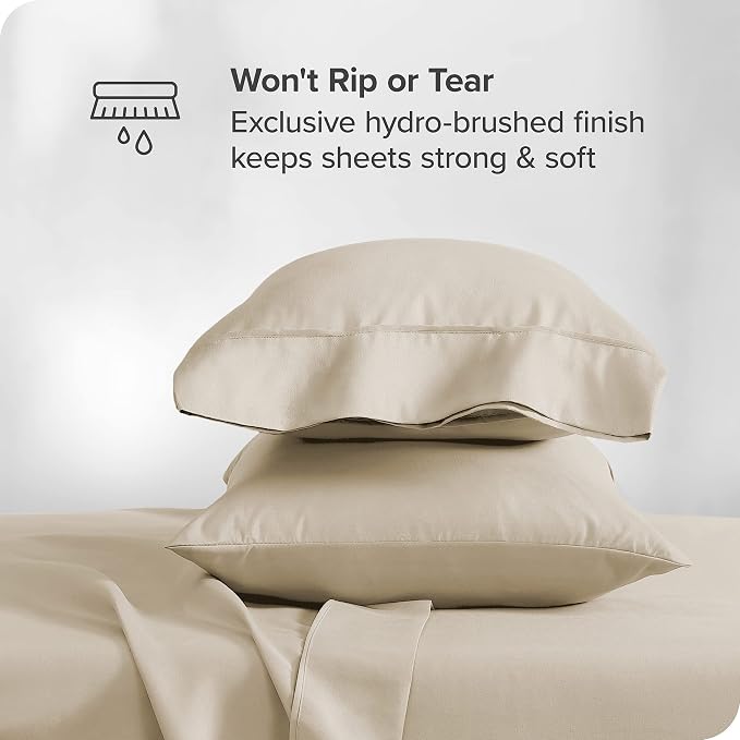 Bare Home Split King Sheet Set - 1800 Ultra-Soft Microfiber Bed Sheets - Double Brushed - Deep Pockets - Easy Fit - 5 Piece Set - Bedding Sheets & Pillowcases (Split King, Sand)