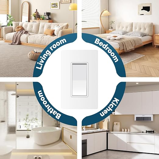 ThunderWay Matte White Single Pole Decorator Light Switch with Screwless Wall Plate, 15 A 120/277 V, ON/Off Rocker Paddle Interrupter, Self-Grounding, Residential Grade, UL Listed (10 Pack)