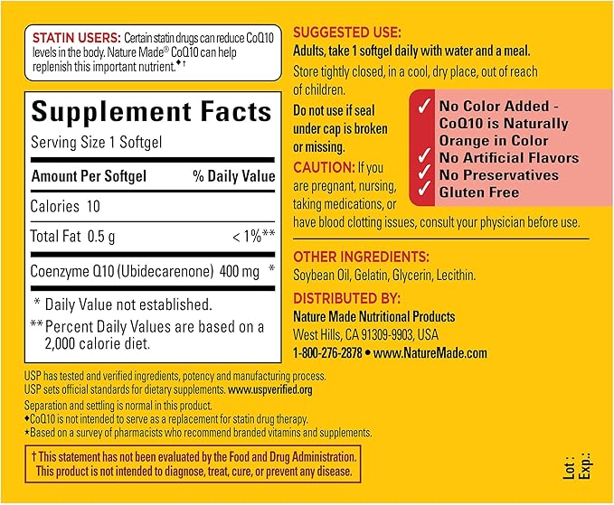 Nature Made CoQ10 400mg Softgels, Dietary Supplement for Heart Health Support, 40 Count, 40 Day Supply
