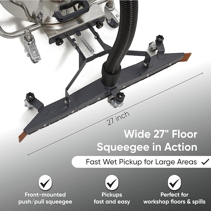 Dapper Supply 21 Gallon Heavy-Duty Industrial Wet/Dry Vacuum, Dual Motor, 3.3 HP, 222 CFM, 27" Squeegee, 120V/20A Plug, 2 Year Warranty - Ideal for Construction Sites, Warehouses & Industrial Cleanup