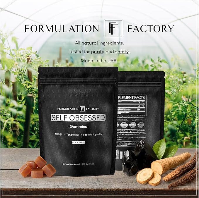 Formulation Factory Self Obsessed Shilajit Gummies for Men, Shilajit + Tongkat Ali + Fadogia Agrestis Supplement, Energy, Strength, Drive & Vitality Support, (2 Month Supply – 120 Count, Pack of 1)