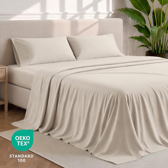 Bare Home Split Head Flex King Sheet Set - 1800 Ultra-Soft Microfiber Bed Sheets - Double Brushed - Deep Pockets - Easy Fit - 4 Piece Set - Bedding Sheets & Pillowcases (Wheat)