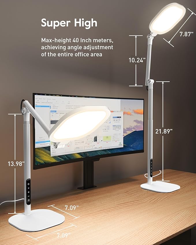 Led Desk Lamps for Home Office with Base, Tall Desk Lamp with 50 Light Modes & Memory and Timer Func Computer Light, Flexible Adjustable Table Lamps for Video Conference, Architect (White 1 Pack)