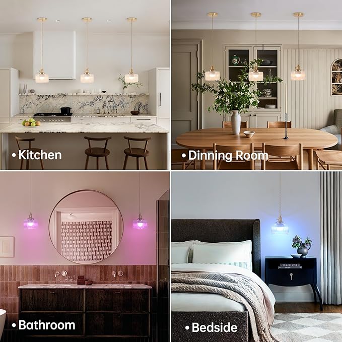 Shenmoyl Battery Operated Pendant Light 5000mAh Rechargeable Chandelier with Remote Control Wireless Adjustable Hanging Clear Striped Light for Kitchen Island Dining Room Hallway