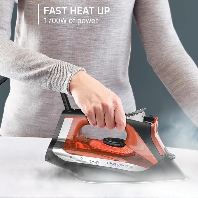 Rowenta Access Steam Iron, Clothes Iron with Steamer, Vertical Steaming, Maximum Steam Distribution, Anti-Drip Protection, Red, DW2360