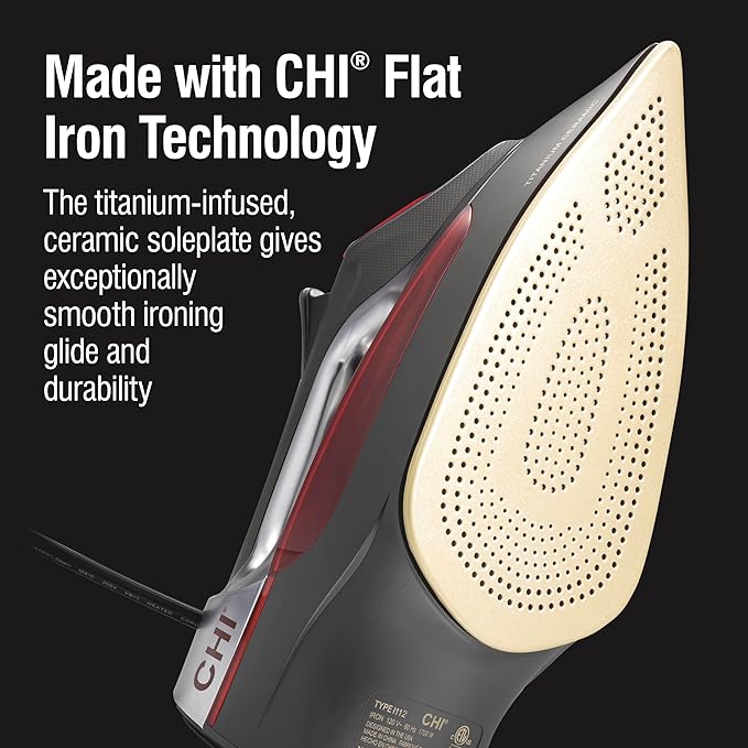 CHI Steam Iron for Clothes with Vertical Steam Burst, Professional Grade, Titanium Ceramic Soleplate, 400+ Steam Holes, 1700 Watts, 3-Way Auto Shutoff, 8' Cord