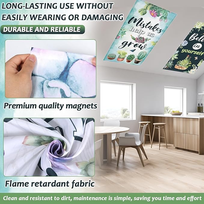 8 Pcs Fluorescent Light Covers with 80 Magnets Decorative for Classroom Ceiling Lights 4 x 2 Feet Magnetic Light Cover Filter Easy Install for Office Hospitals Drop Home Ceiling Supplies (Succulent)