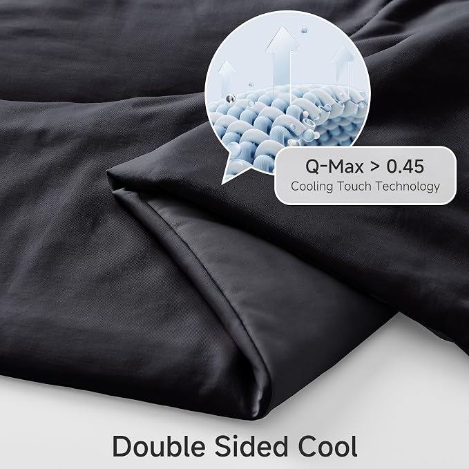 HOMFINE Cooling Comforter Twin Size, Black Summer Cooling Blanket for Hot Sleepers and Night Sweats, Japanese Double-Sided Cold Tech Fabric Q-Max 0.45, Soft Breathable Silky Smooth Lightweight