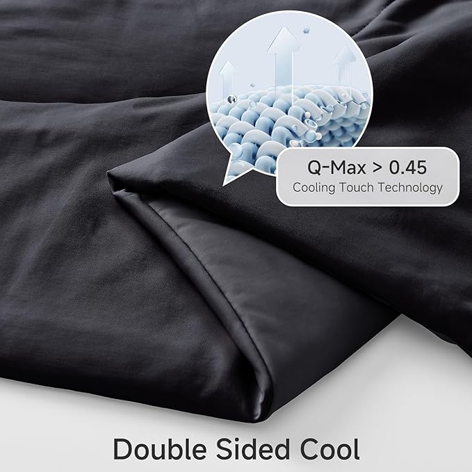 HOMFINE Cooling Comforter Queen Size, Black Summer Cooling Blanket for Hot Sleepers and Night Sweats, Japanese Double-Sided Cold Tech Fabric Q-Max 0.45, Soft Breathable Silky Smooth Lightweight