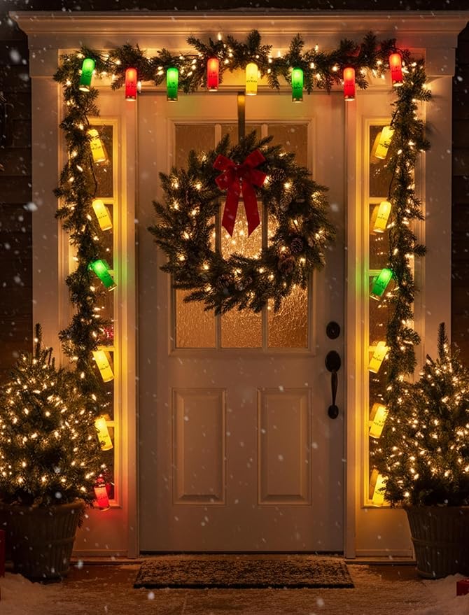 8.5Ft Multicolor Shotgun Shell String Lights Plug in, 10 LED Red Green Yellow Bullet Shape Lights, Connectable Hanging Bullets Lights for Patio Party Cinco de Mayo Mexican Fiesta Christmas Tree Decor