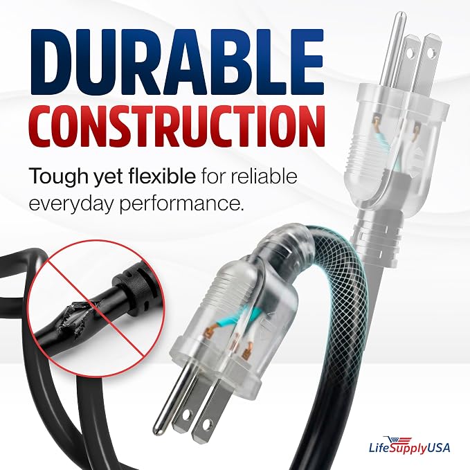 200ft Outdoor/Indoor Extension Cord 12/3 Gauge Extra Heavy Duty 3 Prong SJTW, Waterproof, Flexible Cold-Resistant Long Power Cord,8A 125V 1000W, Black by LifeSupplyUSA