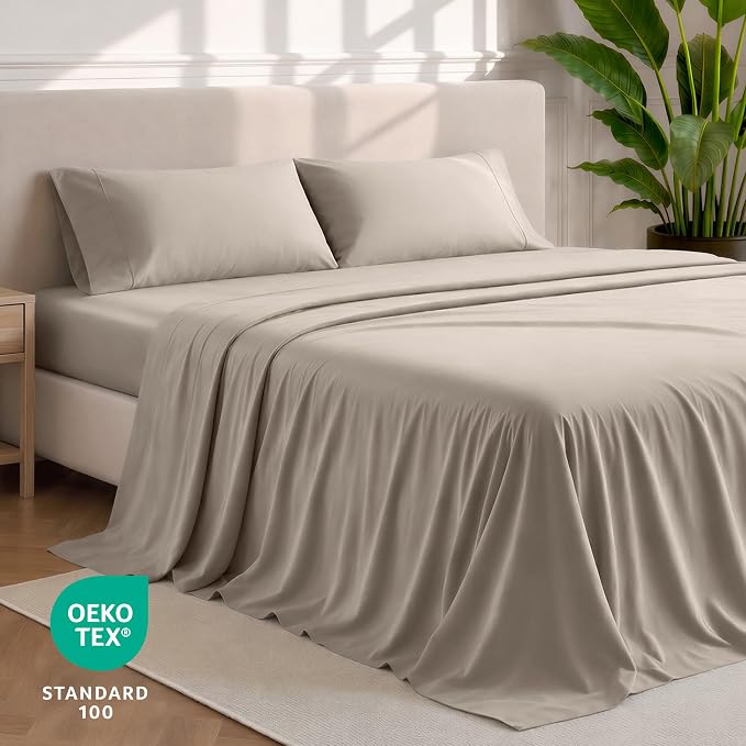 Bare Home Full Sheet Set - 1800 Ultra-Soft Microfiber Full Bed Sheets - Double Brushed - Deep Pockets - Easy Fit - 4 Piece Set - Bedding Sheets & Pillowcases (Full, Khaki)