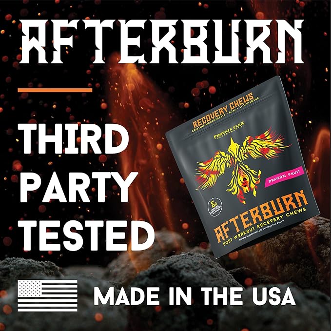 After Burn Creatine Monohydrate Chews - BCAAs & L-Glutamine - Gummies - Pre/Post Workout Recovery for Men & Women - Strength Energy Endurance - Muscle Growth - Immune Function