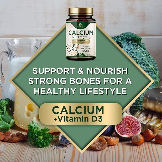 Calcium 1200 mg with Vitamin D3 - Per Serving - Bone Health Supplement - Vitamin D & Calcium Supplements for Women & Men - Bone Strength Support - Natural Calcium Pills - Bottled in USA - 240 Tablets