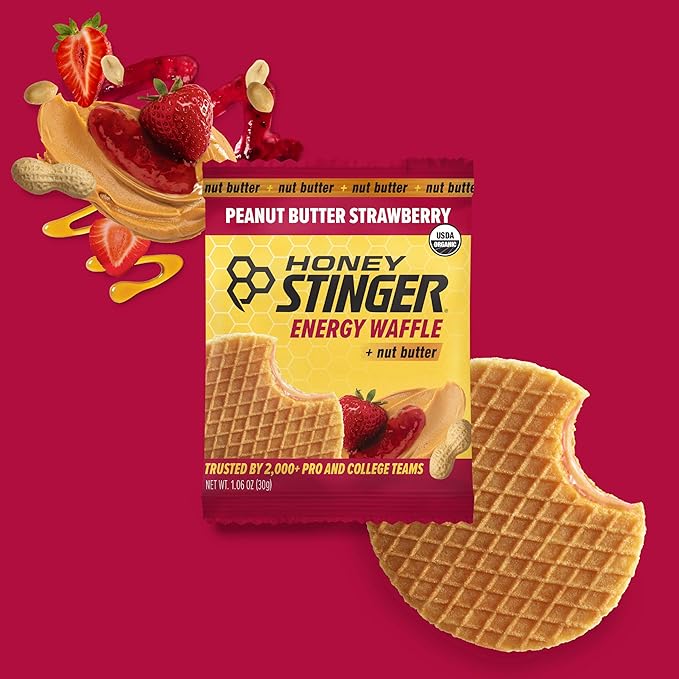 Honey Stinger Organic Peanut Butter Energy Waffle Variety Pack of 18, 6 Pack Each of Peanut Butter, PB Chocolate and PB Strawberry, Nutritious Stroopwafel Snack for Exercise, Endurance and Performance