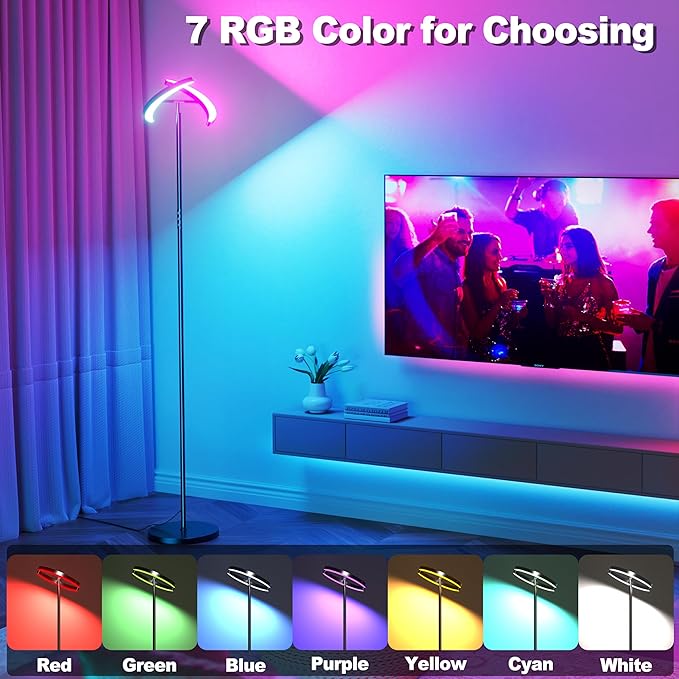 mukuxin Floor Lamp for Living Room, Floor Lamp with Remote Control & Touch Control, 36W 2600lm Standing Lamp with 2 Rotatable Light, 3000-6000K Dimmable LED Floor Light for Bedroom Office