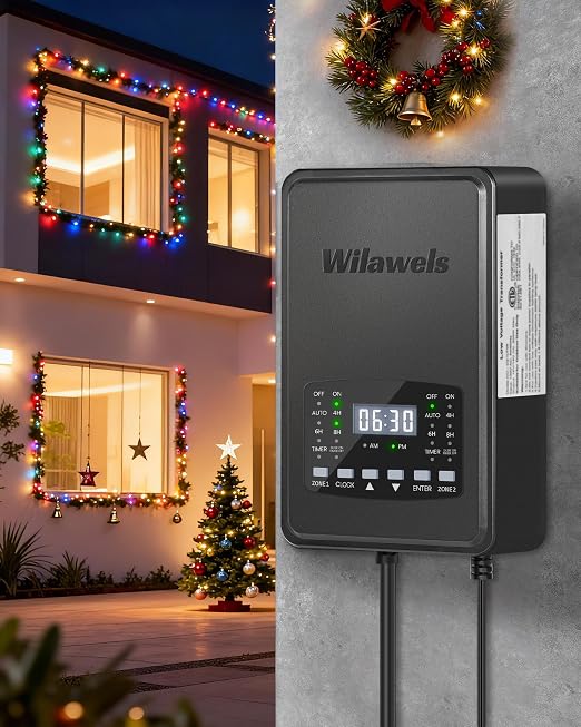 200W Low Voltage Landscape Transformer, 2 Zone Independent Control Landscape Lighting Transformer, 120VAC to 12/14V AC Low Voltage Transformer with Timer & Photocell Sensor ETL Listed D21LT06