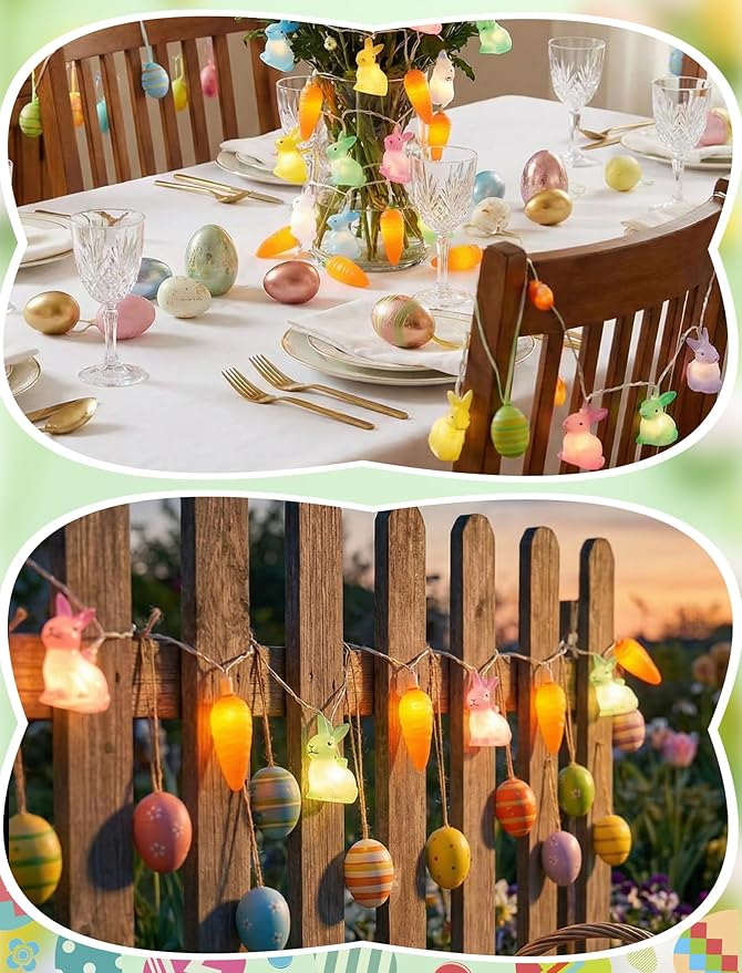 8.5Ft Multicolor Bunny and Carrot Easter String Lights, 10 LED Rabbit Carrot Fairy Lights Plug in, UL Listed Decorative Lights for Spring Easter Party Bedroom Window Wall Patio Garden Wedding Decor