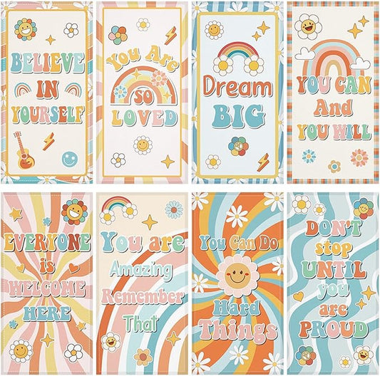 8 Pcs Fluorescent Light Covers with 80 Magnets Decorative for Classroom Ceiling Lights 4x2 Feet Magnetic Light Cover Filter Easy Install for Office Hospitals Drop Home Ceiling Supplies (Hippie Groovy)