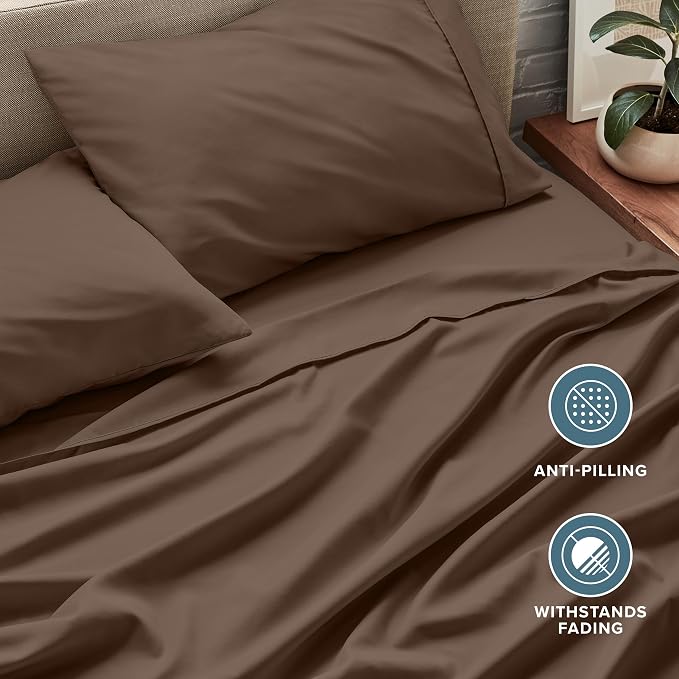 Bare Home Full XL Sheet Set - 1800 Ultra-Soft Microfiber Full Extra Long Bed Sheets - Double Brushed - Deep Pockets - Easy Fit - 4 Piece Set - Bedding Sheets & Pillowcases (Full XL, Cocoa)