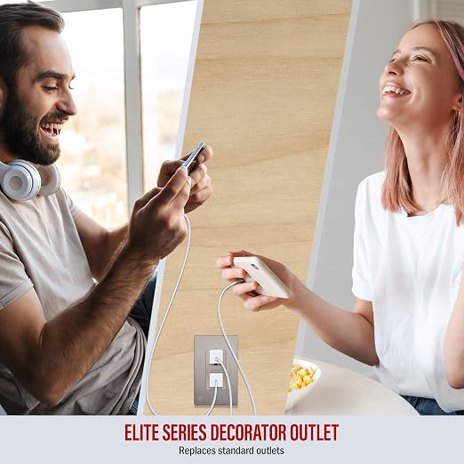 ENERLITES Elite Series Decorator Receptacle Outlet Child Safe Tamper-Resistant, Gloss Finish, Self-Grounding, Residential Grade, 15A 125V Standard Electrical Wall Outlet, UL Listed, Nickel (10 Pack)
