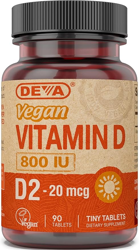 Deva ヴィーガン ビタミンD2 800 IU、動物性成分不使用のエルゴカルシフェロールサプリメント、速溶性、90錠、1パック