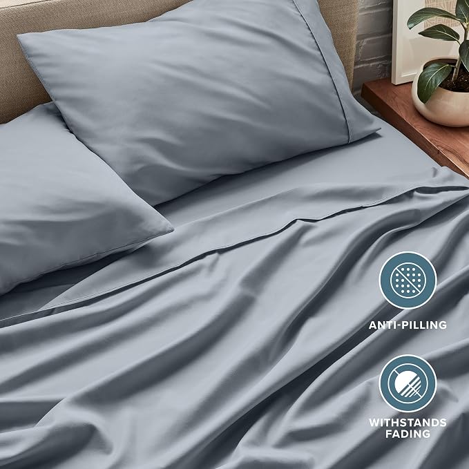 Bare Home Split Head Flex King Sheet Set - 1800 Ultra-Soft Microfiber Bed Sheets - Double Brushed - Deep Pockets - Easy Fit - 4 Piece Set - Bedding Sheets & Pillowcases (Steel Blue)