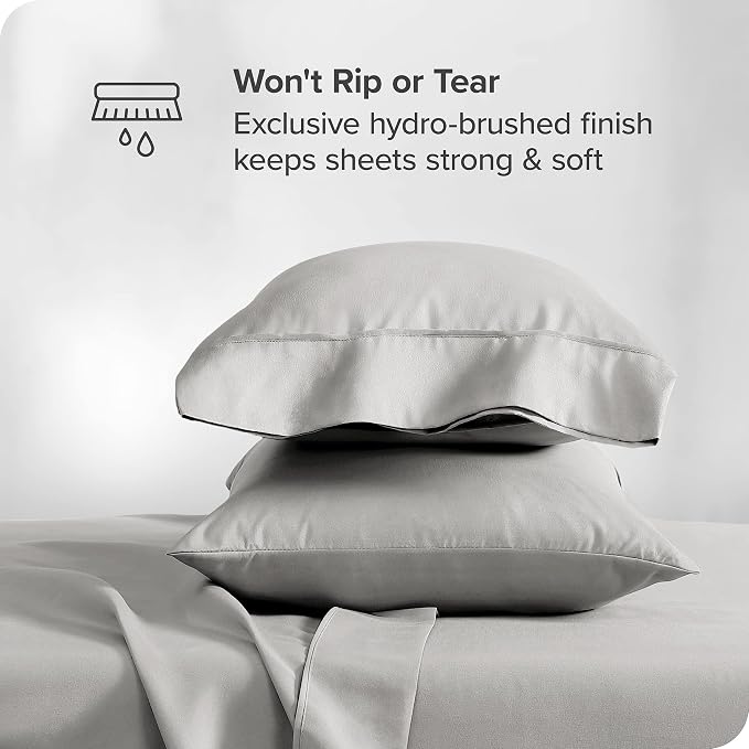 Bare Home Split King Sheet Set - 1800 Ultra-Soft Microfiber Bed Sheets - Double Brushed - Deep Pockets - Easy Fit - 5 Piece Set - Bedding Sheets & Pillowcases (Split King, Light Grey)