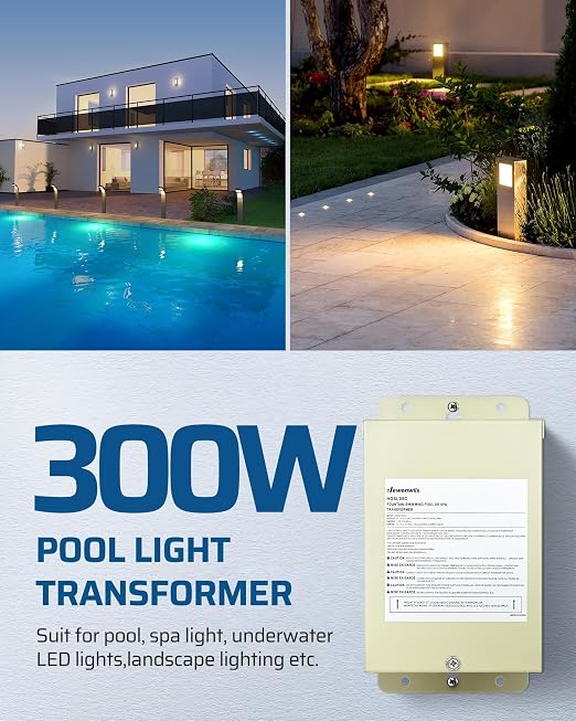 DEWENWILS 300W Low Voltage Pool Light Transformer, 120V AC to 12V/13V/14V AC, Multi-tap Safety Transformer for Pool Lighting, Spa, Underwater Fountain Lights, Outdoor Landscape Lights…