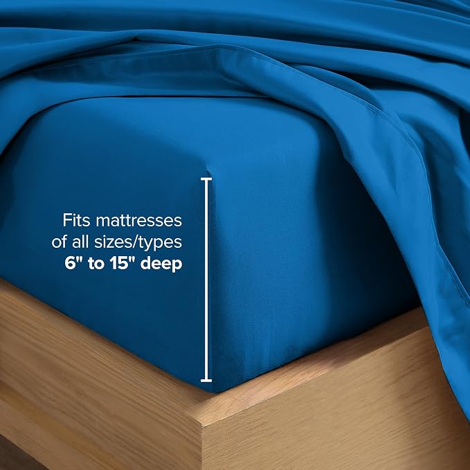 Bare Home Split Head Flex King Sheet Set - 1800 Ultra-Soft Microfiber Bed Sheets - Double Brushed - Deep Pockets - Easy Fit - 4 Piece Set - Bedding Sheets & Pillowcases (Medium Blue)