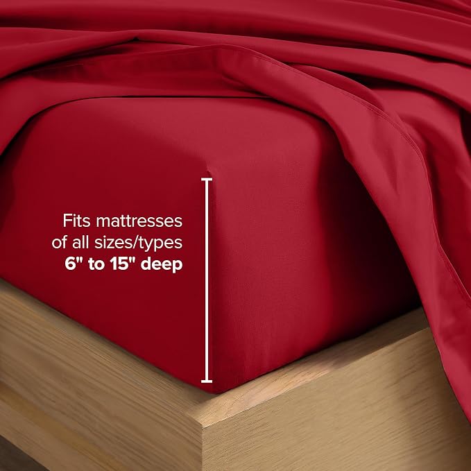 Bare Home Twin XL Sheet Set - 1800 Ultra-Soft Microfiber Twin Extra Long Bed Sheets - Double Brushed - Deep Pockets - Easy Fit - 3 Piece Set - Bedding Sheets & Pillowcases (Twin XL, Red)