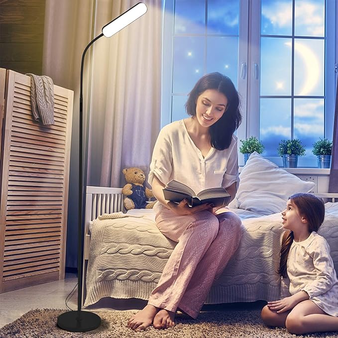 Wio-Mio Floor Lamps, RGB Color Changing Dimmer Bright LED Floor Lamp with Stepless Adjustable 3000K-6000K, Smart Remote Control Modern Standing Floor Lamp for Bedroom, Reading, Gaming Room