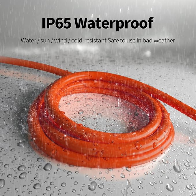 POWGRN 300 ft 12/3 Outdoor Extension Cord Waterproof Heavy Duty with Lighted End 12 Gauge 3 Prong, Flexible Cold-Resistant Long Power Cord Outside, 15Amp 1875W SJTW Orange ETL Listed