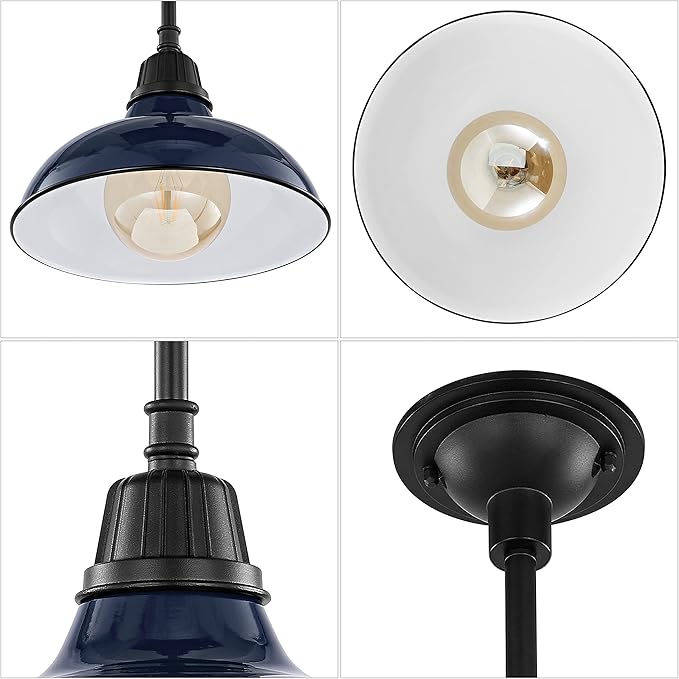 JONATHAN Y 12.25" Navy/Black 1-Light Farmhouse Indoor/Outdoor LED Pendant Iron Hanging Light, and Black Metal Shade, Rustic Ceiling Lamp for Kitchen Island, LED Bulb Included (JYL7611C)