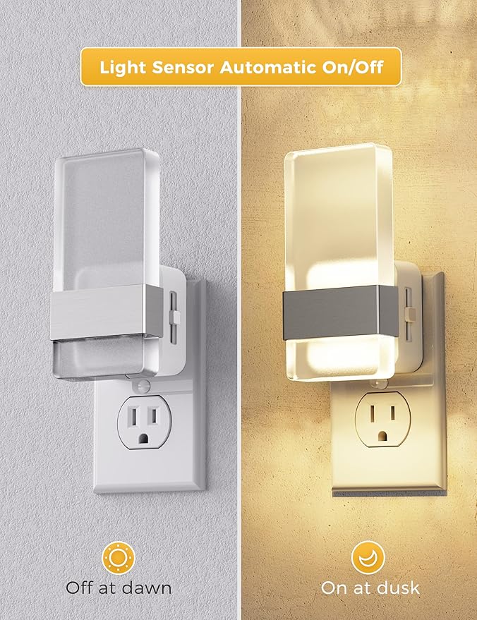 L LOHAS LED Night Light, Night Lights Plug Into Wall [2 Pack], Dusk-to-Dawn Sensor Decorative Night Light, 0-100LM Dimmable Nightlight, LED Acrylic Bright Nightlights for Bathroom, Hallway, Kitchen