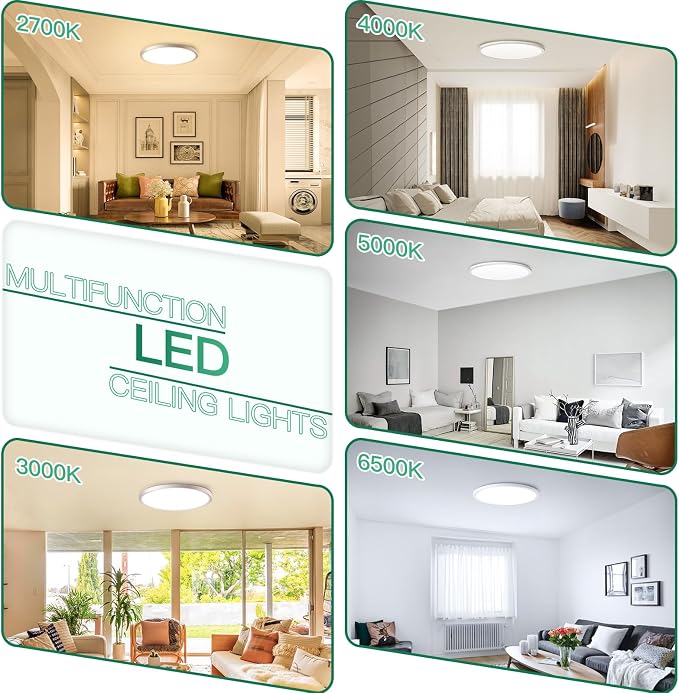 Brightever 12 Inch LED Ceiling Light Flush Mount, 24W 3200LM 0.67 Inch Thickness Close to Ceiling Light Fixtures, 2700K/3000K/4000K/5000K/6500K Color Selectable Light Fixtures Ceiling Mount, 6 Packs