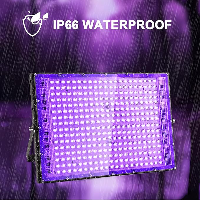 2 Pack 300W Black Lights, Blacklight Flood Light with Plug and Switch,for Glow Party, Black Light Party, Halloween, Body Paint, Neon Glow, Fluorescent Poster, Stage Lighting