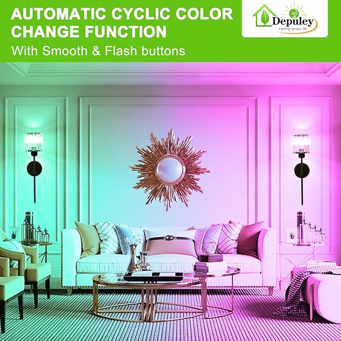 Depuley Wall Sconces Battery Operated: Set of 2 Wireless Crystal Wall Lights with Remote for Bedroom - Rechargeable 15 Colors Black Wall Lamp for Living Room Hallway Home Decor