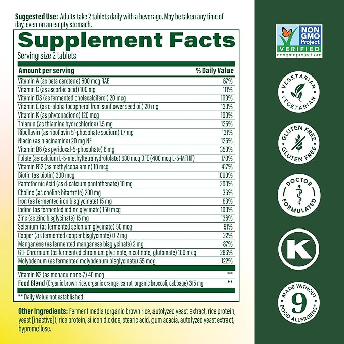 MegaFood Multivitamine avancée pour femmes – Formule de médecin avec fer, choline, vitamine D, vitamine C et zinc – Santé cérébrale – Soutien immunitaire – Sans OGM – Végétarien – 120 comprimés (60 portions)
