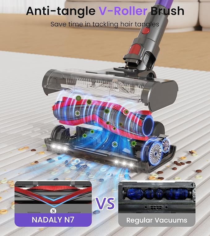 NADALY Cordless Vacuum Cleaner, 650W 55KPa 70 Mins Self-Standing Stick Vacuum, Lightweight Vacuum for Everyone, Anti-Tangle, 1.8L Capacity, Vacuum Cleaners for Home Pet Hair Hardwood Floors Carpet