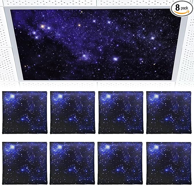 Torixqi 8 Pcs Fluorescent Light Covers for Ceiling Lights Classroom, Magnetic Light Filters, Fluorescent Light Diffuser Covers for Office, Hospitals, Home 4 x 2 Feet (starry sky)