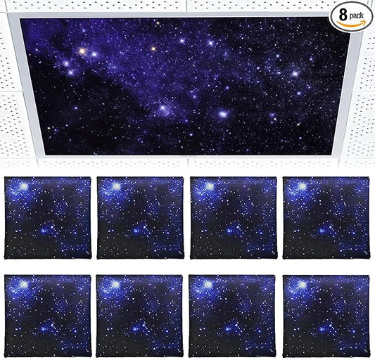 Torixqi 8 Pcs Fluorescent Light Covers for Ceiling Lights Classroom, Magnetic Light Filters, Fluorescent Light Diffuser Covers for Office, Hospitals, Home 4 x 2 Feet (starry sky)