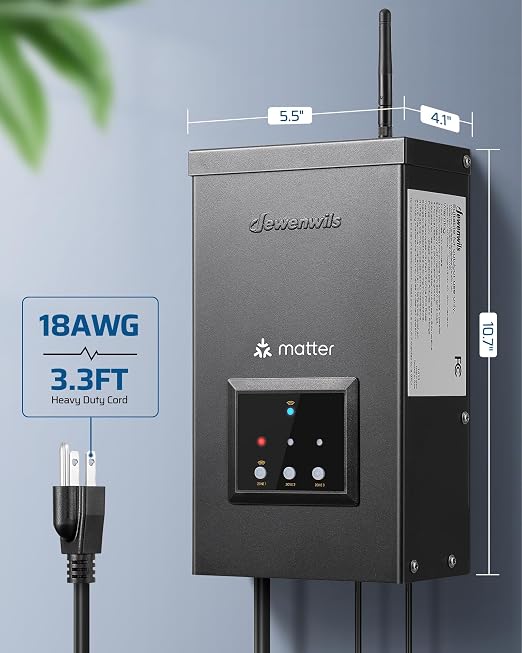 DEWENWILS 200W Matter Low Voltage Landscape Transformer, WiFi Landscape Lighting Transformer with 3 Independent Outputs, 120V AC to 12V/14V AC, Compatible with Alexa, Google Assistant