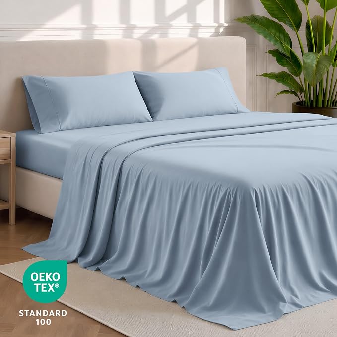 Bare Home King Sheet Set - 1800 Ultra-Soft Microfiber King Bed Sheets - Double Brushed - Deep Pockets - Easy Fit - 4 Piece Set - Bedding Sheets & Pillowcases (King, Dusty Blue)